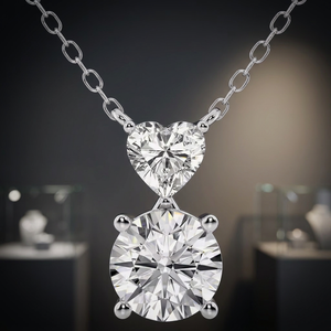 Pendentif duo Cœur et Rond en diamants taillés mélangés célestes en or blanc 14 carats (Bijoux de mariée haute couture) - Product Image 3