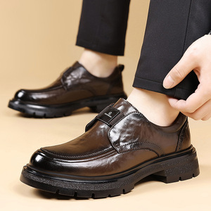 Chaussures habillées en cuir pour hommes, bout rond, style Oxford, semelle souple en caoutchouc, pour le bureau, les occasions formelles, couleur marron - Product Image 1