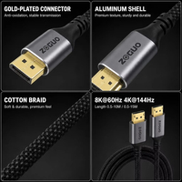 Câble DP vers HDMI 4K120Hz plaqué or, adaptateur DP vers HDMI, coque en aluminium, blindage en feuille tressée pour ordinateur portable, HDTV, moniteur, téléviseur