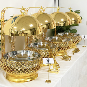 Scaldavivande Eleganti Dorati per Feste e Matrimoni con Coperchio Sospeso - Chafing Dish Dorati di Lusso - Product Image 5
