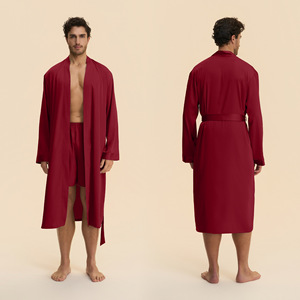 Setelan Piyama Pria Satin Lengan Panjang 2026 Warna Solid Nyaman untuk Bersantai di Rumah - Product Image 6