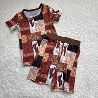 Ensembles de vêtements pour enfants unisexes en bambou à imprimé vintage décontracté RTS, tenue d'été, vente chaude, respirant, manches courtes, mode, 2 pièces