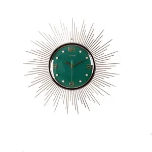 绿色高档真皮钟面挂钟大型金属太阳挂钟