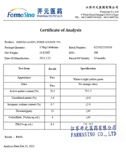 Farmasino Sodium Lauryl Ether Sulphate SLES 70 Detergent Raw Material SLES In China 68585-34-2