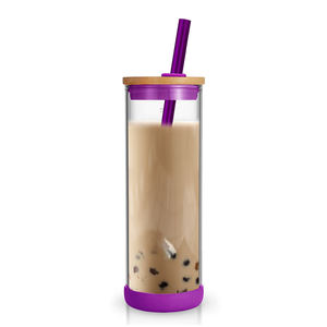 Vente en gros Tasse à thé en verre borosilicaté transparent Tasse de voyage isolée Gobelet en verre Smoothie avec pailles - Product Image 2