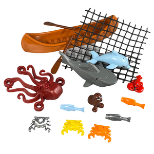 Bloques de Construcción MOC, Juguete de Partículas Pequeñas, Red de Pesca, Peces, Combinación Marina Acuática, Pulpo, Cangrejo - Product Image 1