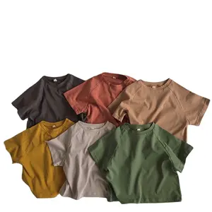 Kaus polos anak laki-laki dan perempuan, atasan kaus katun warna polos untuk anak laki-laki dan perempuan