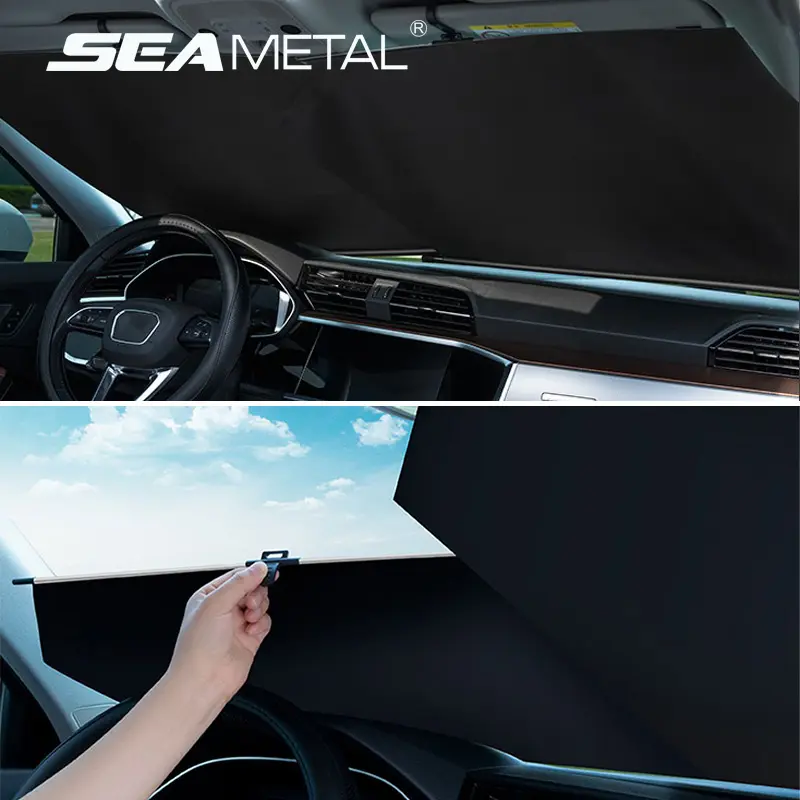 Double Rod Alloy Windshield UV Protection Car Sunshade Cover Front Interior Car Sunshade Roller Accessories Car Sunshade