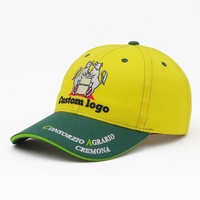 Casquette de baseball personnalisée brodée d'animaux, bicolore, avec couronne jaune et visière verte courbée, promotionnelle pour ferme, style « Dad Hat », vente en gros OEM