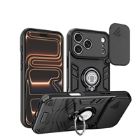 Coque de protection antichoc pour iPhone 13 14 15 16 17 18 Pro Max avec anneau rotatif à 360° et fenêtre coulissante, anti-chute