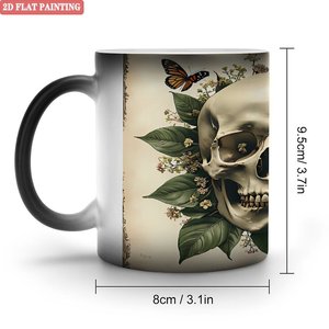 Matte Frosted <b>Ceramic</b> Mug 11oz Heat Activated Home <b>Cup</b> With Skull Floral Design - Product Image 1
