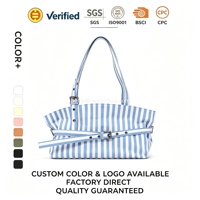Tas Tote Kanvas Bergaris untuk Belanja, Perjalanan, Wanita, Fashion, Tas Selempang, Logo Custom, Multi Warna, Tas Kasual Sehari-hari