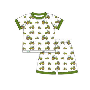 Conjunto de Pijama para Bebés Niños, Camiseta de Manga Corta con Estampado de Tractores de Granja y Pantalones Cortos, Estilo Casual, Alta Calidad - Product Image 1