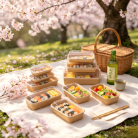 Boîte en papier série EP, plateau à sushi en papier kraft, couvercle transparent anti-buée en PET, emballage jetable à emporter pour les fournisseurs de traiteur