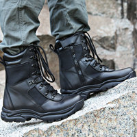 Chaussures tactiques de sécurité pour homme avec fermeture éclair, à lacets, respirantes, en cuir grainé, pour le désert, la randonnée et le travail en extérieur