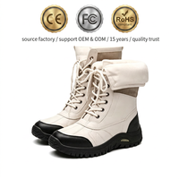 Bottes d'hiver imperméables pour femmes, logo personnalisé OEM ODM, doublure polaire, bout rond, mi-mollet, à lacets, antidérapantes, chaudes, pour la randonnée en extérieur