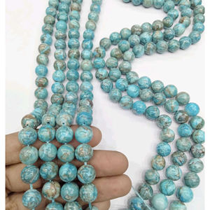 Cuentas Redondas de Turquesa Azul Natural de Sudáfrica, Ágata Mirani de Rajasthan, Tema Amor - Product Image 1