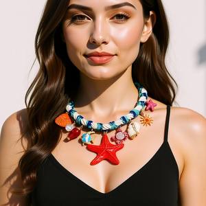 สร้อยคอแบบเชือกถักจี้รูปปลาปลาดาวทรงหยดน้ำทำจากโลหะผสมสไตล์มหาสมุทรแบบลำลอง - Product Image 1