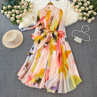 Boutique-Mode 2026 Sommer Neues Französisches Romantisches O-Ausschnitt Langarm Locker Sitzendes Kleid mit Natürlicher Taillenlinie und Umweltfreundlichem Chiffon-Print