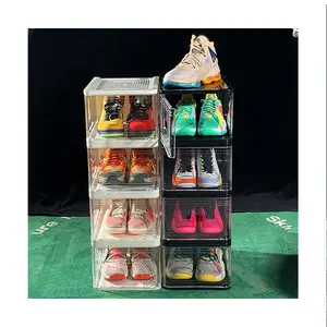 storage cabinet plastic display Suppliers-Wholesale High Quality Stackable Transparent Magnetic Nike Sneaker Plastic Shoe Care Storage Box Display Manufacturers