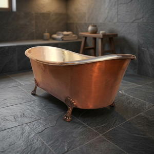 Bañera Portátil Independiente de Cobre Ovalada de Lujo con Acabado Natural Envejecido y Niquelado Interior y Exterior, Clásica para Adultos - Product Image 3