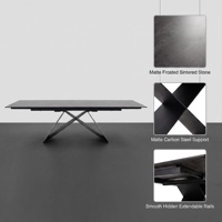 Table à manger extensible en pierre frittée, base minimaliste en acier carbone croisé, table gain de place pour cuisine, bureau, réception
