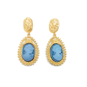 Boucles d'oreilles pendantes tendance en acier inoxydable 316L plaqué or PVD, design ovale camée durable et résistant - Product Image 2