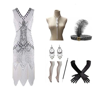 Robe Gatsby rétro des années 1920 pour femmes, jupe à paillettes et à franges, robe de soirée, costume de fête, taille adulte, usage général - Product Image 4