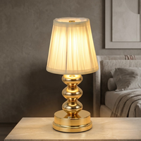 Lampe de table sans fil de luxe dorée, rechargeable, avec abat-jour en tissu plissé, pour mariage, hôtel, restaurant, ambiance