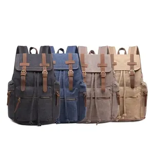 BSCI Manufacturing Vintage Customized wholesale coffee women Waxed Canvas Rucksack Laptop Backpack