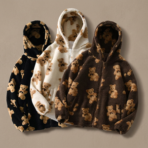 YiXin – Nouveaux sweats à capuche oversize pour femme, chauds et épais, avec imprimés de dessins animés, fermeture éclair, décontractés, mignons et adorables, en polyester peigné teint uni - Product Image 2