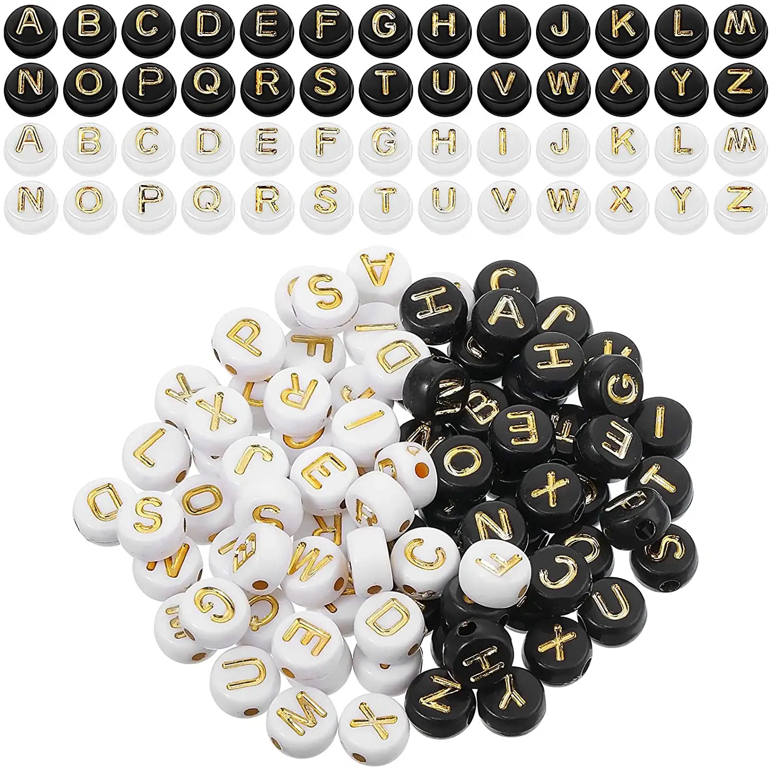 1000 Stück runde Acryl Alphabet Perlen Brief Perlen flache runde Scheibe Münze Pony Perlen DIY Armband Halskette J.