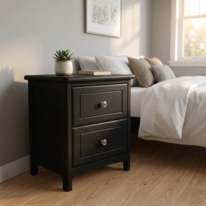 White/<b>Black</b> 2-Drawer Nightstand Modern Bedroom Furniture Wood Storage <b>Cabinet</b> - Product Image 6