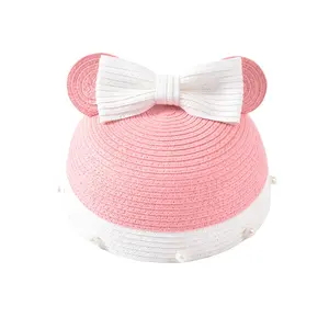 Vente en gros Chapeau de paille unisexe pour enfants, adorable chapeau Fedora de plage d'été, couleur unie, SHUNPU