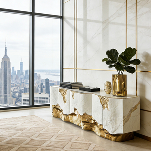 Mobile da Soggiorno <span class=keywords><strong>Bianco</strong></span> <span class=keywords><strong>e</strong></span> <span class=keywords><strong>Oro</strong></span> con Texture Dorata, Tavolo Console di Lusso in Stile Moderno, Colore <span class=keywords><strong>e</strong></span> Dimensioni Personalizzabili - Product Image 2