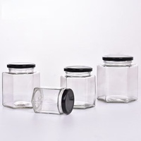 Wholesale Stock 45ml-730ml Hexagonal Glass Jar Clear Honey Storage Bottle Empty Jam Jar Screw Cap Hot Stamping