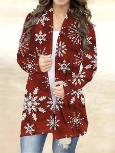 Femmes <span class=keywords><strong>moche</strong></span> noël Cardigan décontracté à manches longues flocons de neige imprimé ouvert devant hauts vacances manteaux pull cadeaux pour noël - Product Image 4