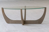 Mid-Century Modern Runder Eichen-Esstischset, Wabi Sabi Glas-Couchtisch, Wohnmöbel mit Holz-Beistelltisch