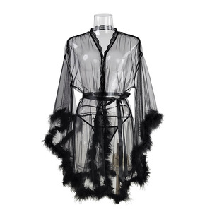 Nuovo stile <span class=keywords><strong>trasparente</strong></span> biancheria <span class=keywords><strong>da</strong></span> <span class=keywords><strong>notte</strong></span> in Mesh con manica di pelliccia Sexy tinta unita <span class=keywords><strong>camicia</strong></span> <span class=keywords><strong>da</strong></span> <span class=keywords><strong>notte</strong></span> traspirante - Product Image 6