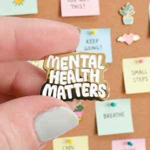 Hot Sale Plated Metal Craft Mental Health Matters Cute Enamel Pin Badge Custom LOGO Letter Lapel Pin for Women Backpack Lanyards