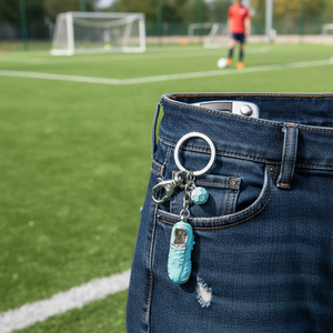 Porte-clés Chaussure de Football Bleu Clair avec Breloque Ballon de Football - Product Image 3