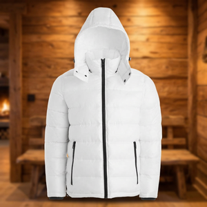 Chaqueta Acolchada Blanca Transpirable para Hombre, Cortavientos Casual de Invierno con Cierre de Cremallera, Cuello Alto, Relleno de Poliéster, Corte Regular - Product Image 6