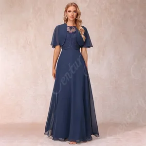 Mumuleo шифоновые платья для матери невесты из 2 предметов, темно-синие 2024, с круглым вырезом, длиной до щиколотки, Свадебная вечеринка для гостей, вечернее Гала