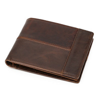 Dompet Pendek Wanita Vintage RFID Kulit Asli Kantong Koin Kulit Sapi Lapis Atas Nilon Lipat Silang Terlaris