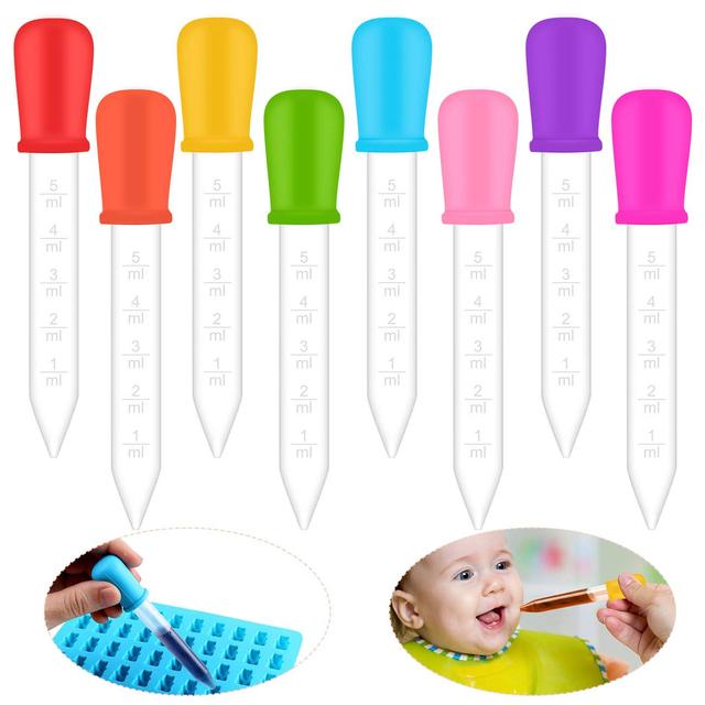 USSE Liquid Pipette Droppers Silicone 5ml Clear Liquid Medicine Eye Dropper Pipette with Bulb Tip for Kids