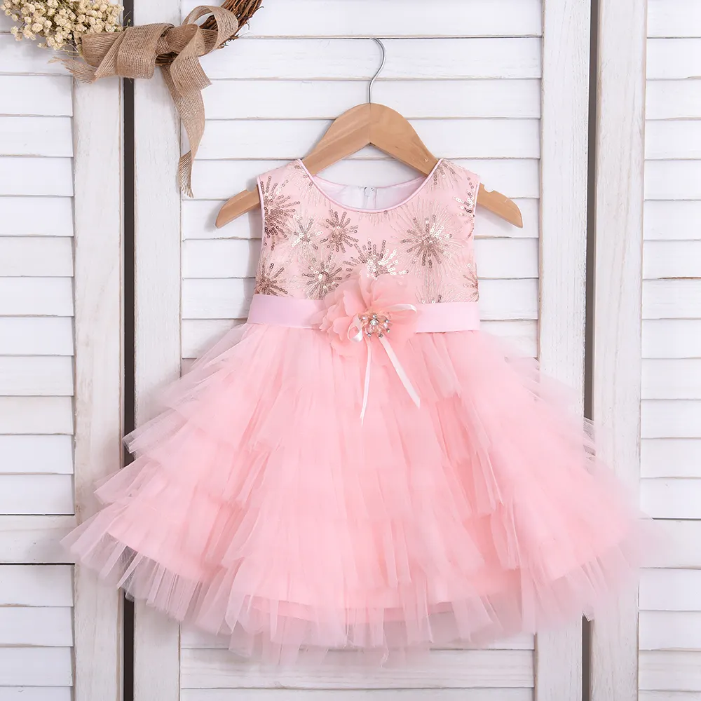 Barato personalizado verano niños bebé tela tutú dobladillo diseño noche fiesta desgaste lentejuelas Vestidos De Nia recién nacido bebé niñas Vestidos