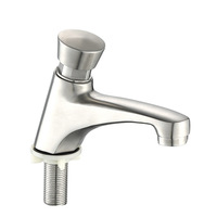 Robinet de lavabo à montage sur plan en acier inoxydable 304, anti-corrosion, anti-rouille, à ouverture par pression, à fermeture automatique temporisée, eau froide uniquement, économie d'eau