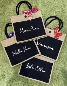 Venta al por mayor de fábrica, bolsa de regalo de compras de boda con impresión personalizada ecológica, bolsas de yute de arpillera yute