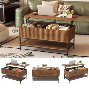 Table basse relevable rectangulaire de 39,4 pouces, style farmhouse avec rangement dissimulé et étagère inférieure, pieds <span class=keywords><strong>en</strong></span> acier robustes - Product Image 5