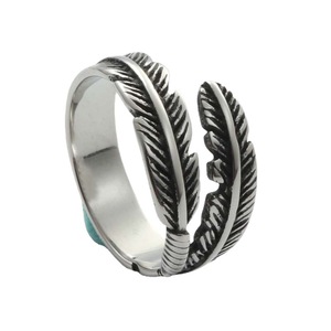 <b>Feather</b> <b>Ring</b> Stainless Steel Men's Retro <b>Silver</b> Gift Jewelry - Product Image 1